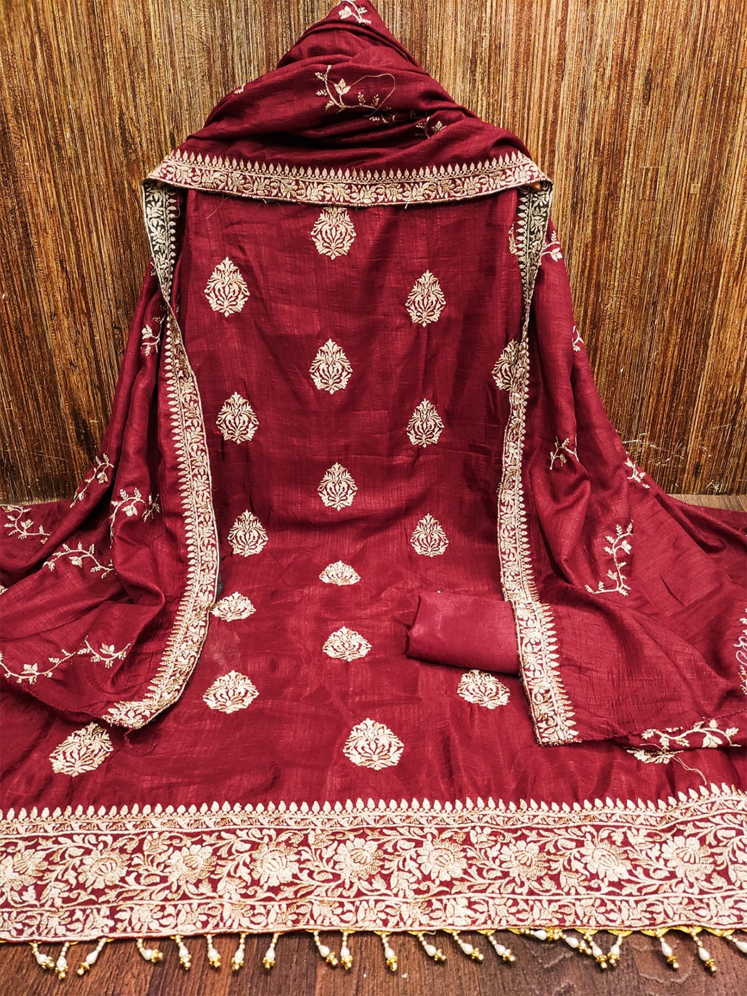 

ZEEPKART Ethnic Motifs Woven Design Unstitched Dress Material, Red