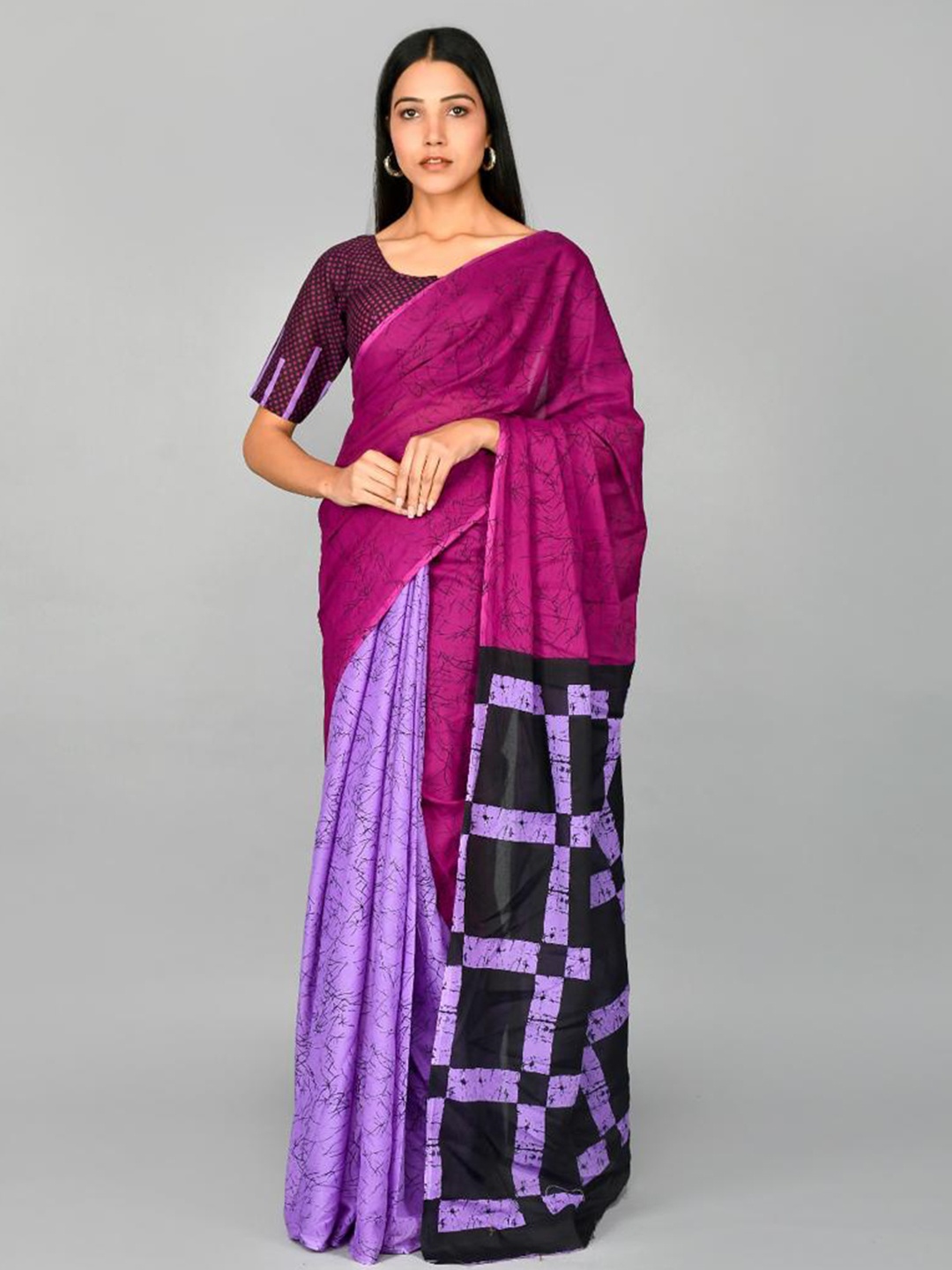 

JALTHER Pure Cotton Block Print Saree, Purple