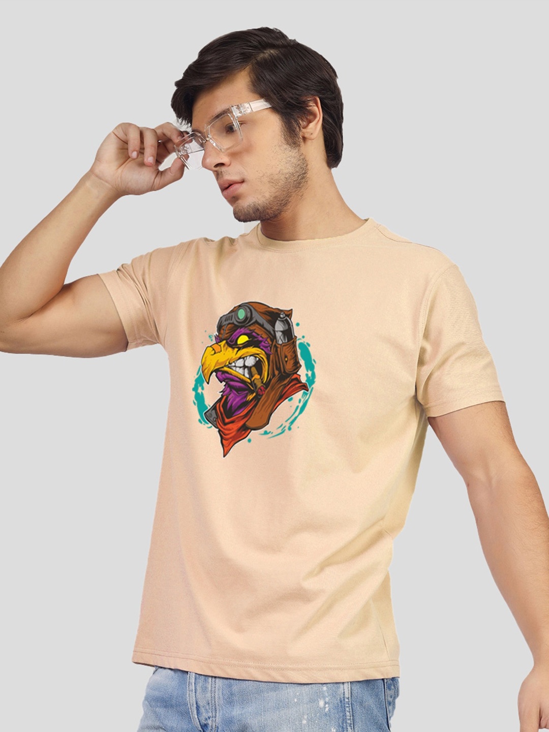 

Greylongg Graphic Printed Round Neck T-shirt, Beige
