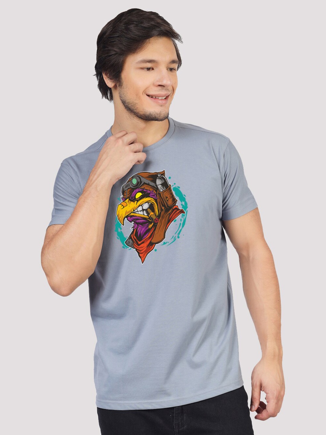 

Greylongg Graphic Printed Round Neck T-shirt, Grey