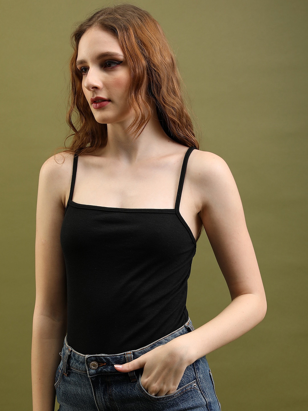 

Tokyo Talkies Square-Neck Strappy Bodysuit, Black
