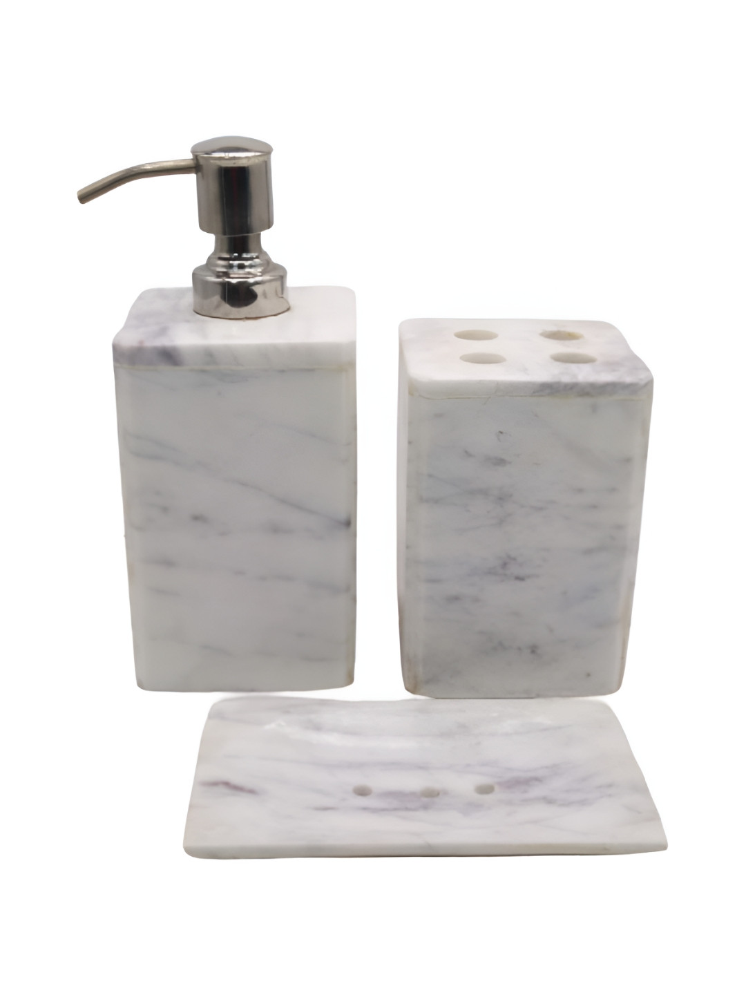 

INDIA MEETS INDIA White & Grey 3 Pieces Printed Ceramic Bath Accessories Set