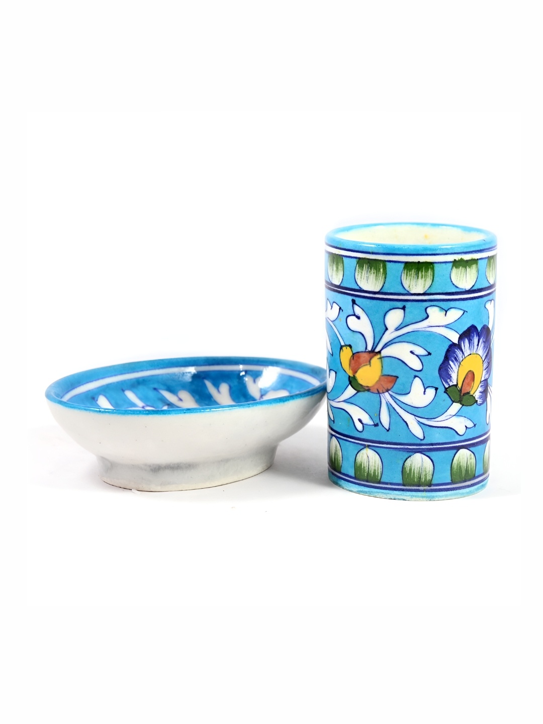 

INDIA MEETS INDIA Blue 2 pieces Printed Ceramic Bath Accessories Set