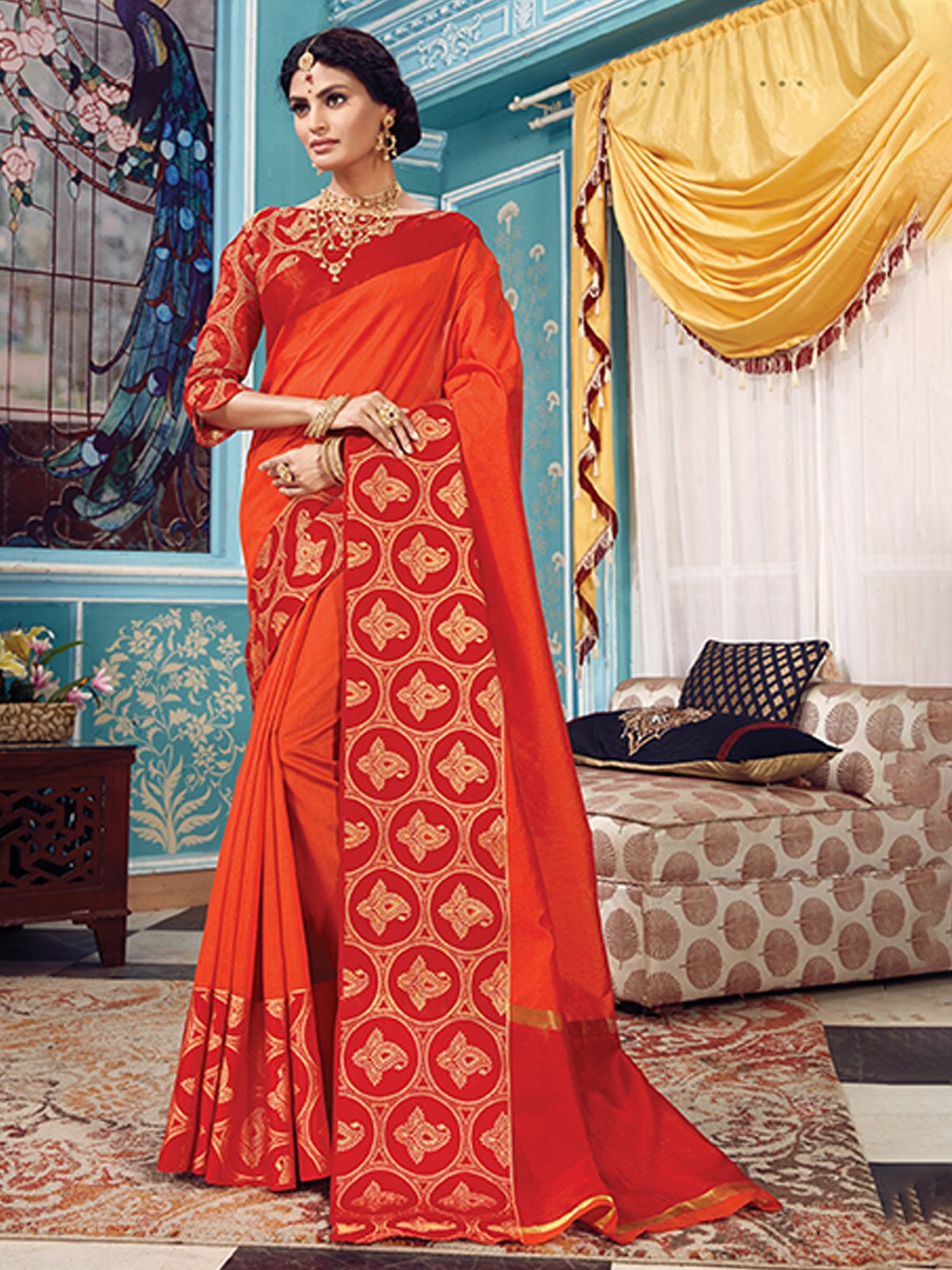 

Ishin Ethnic Motif Woven Design Zari Saree, Orange