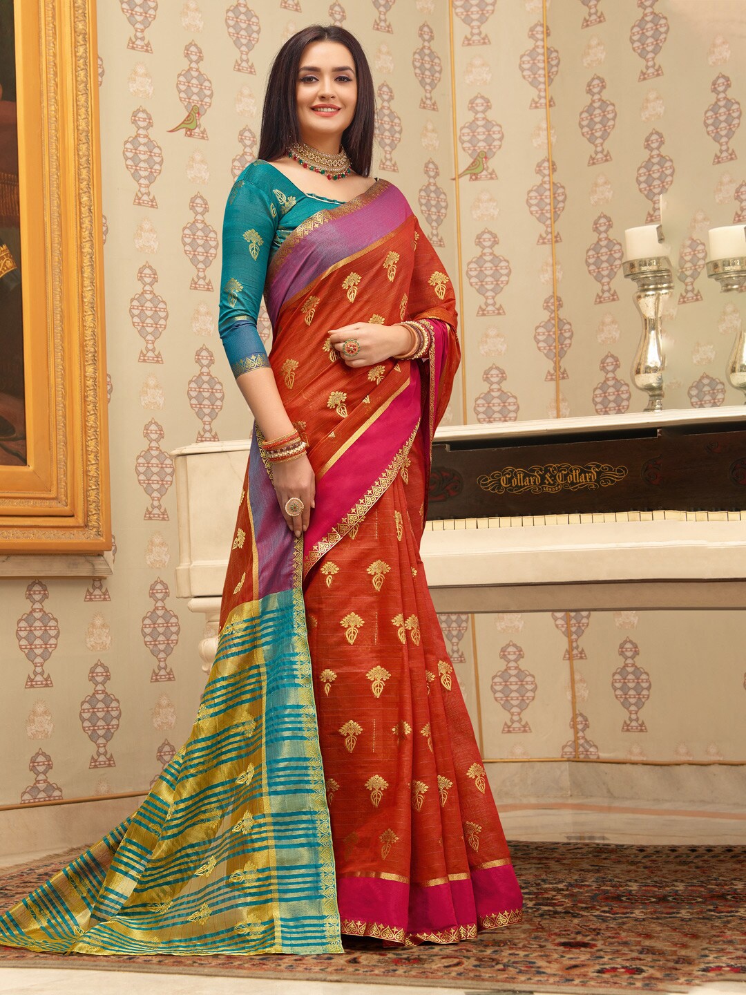 

Ishin Ethnic Motifs Woven Design Zari Saree, Red