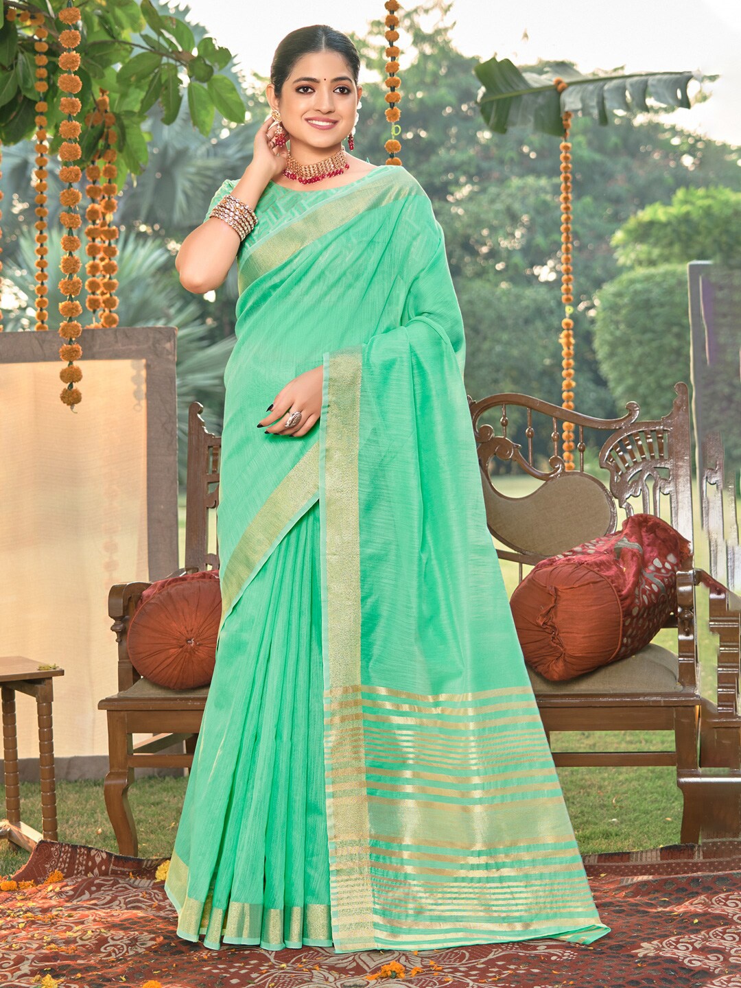 

Ishin Zari Woven Design Saree, Sea green