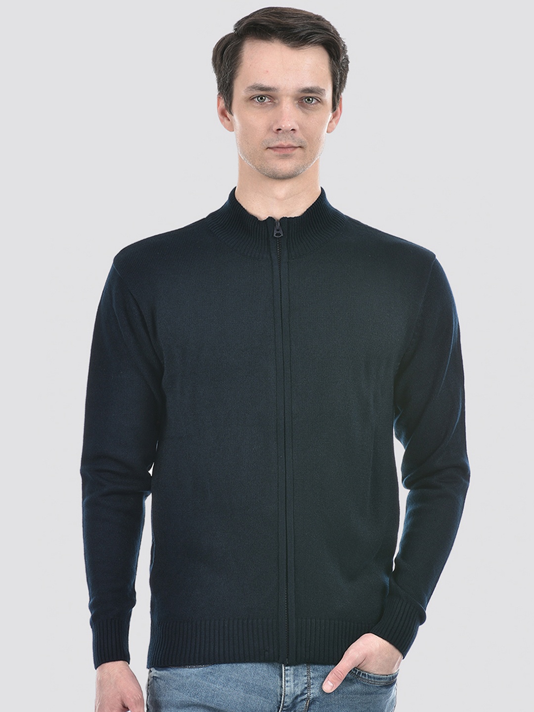 

Numero Uno Mock Collar Acrylic Cardigan, Navy blue