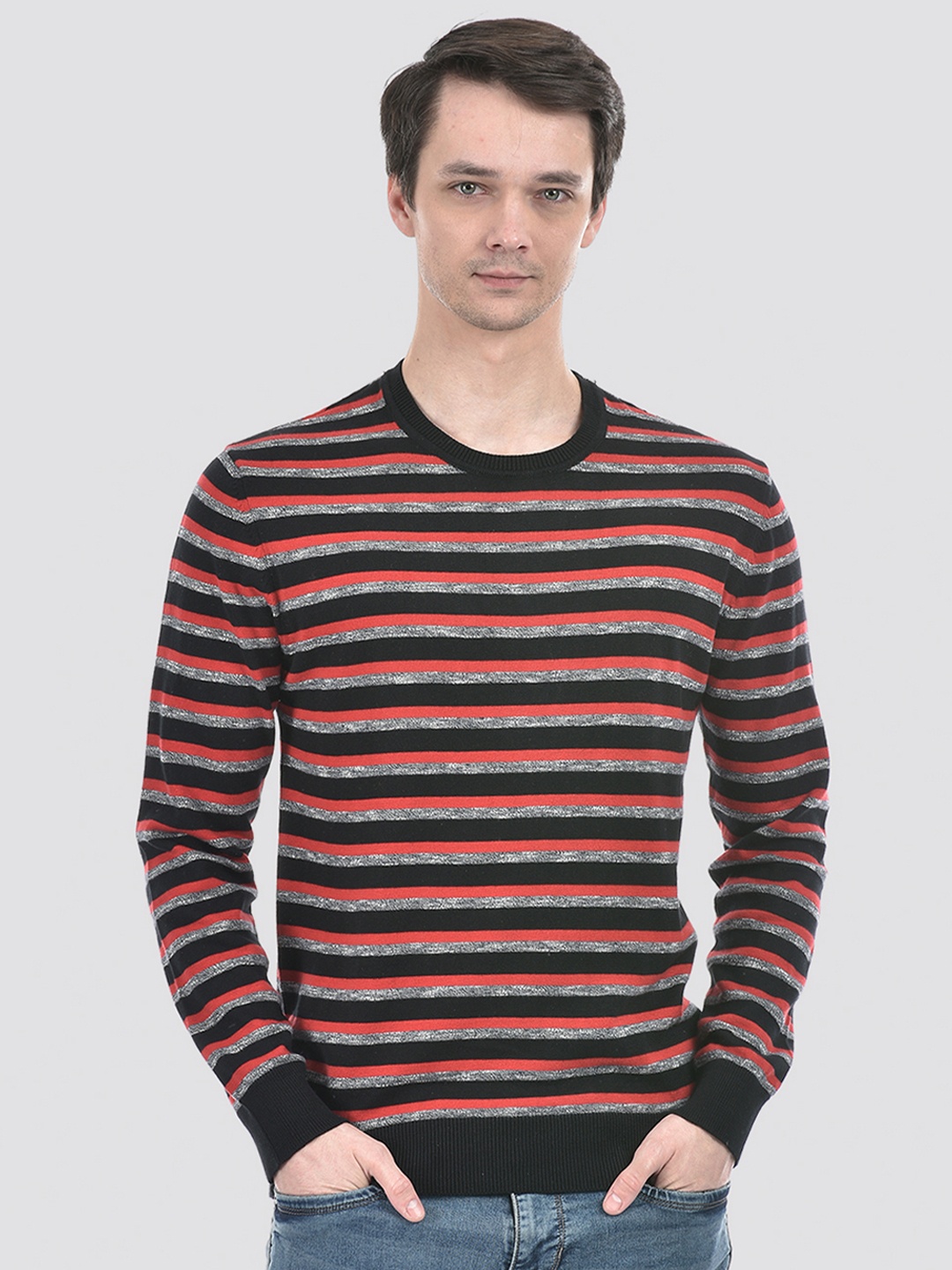 

Numero Uno Striped Pure Cotton Pullover, Red