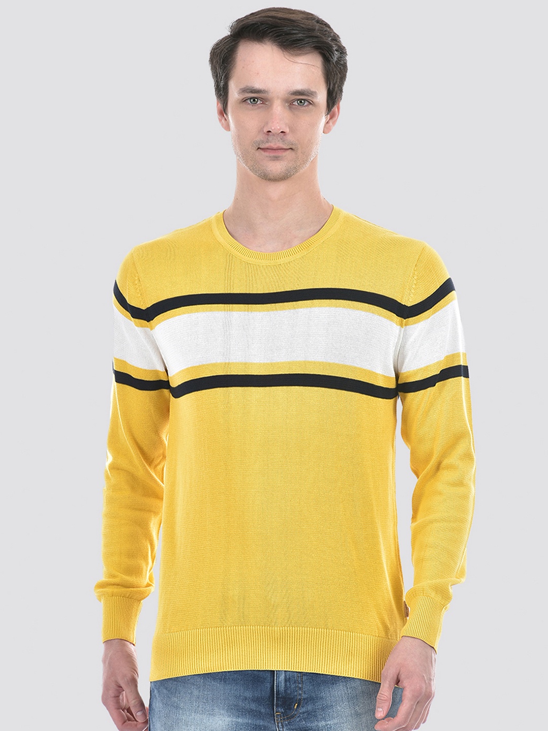 

Numero Uno Striped Pure Cotton Pullover, Yellow