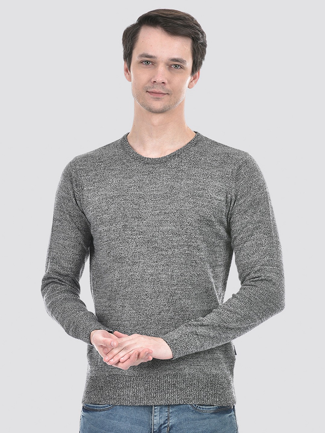 

Numero Uno Round Neck Long Sleeves Acrylic Pullover Sweater, Grey