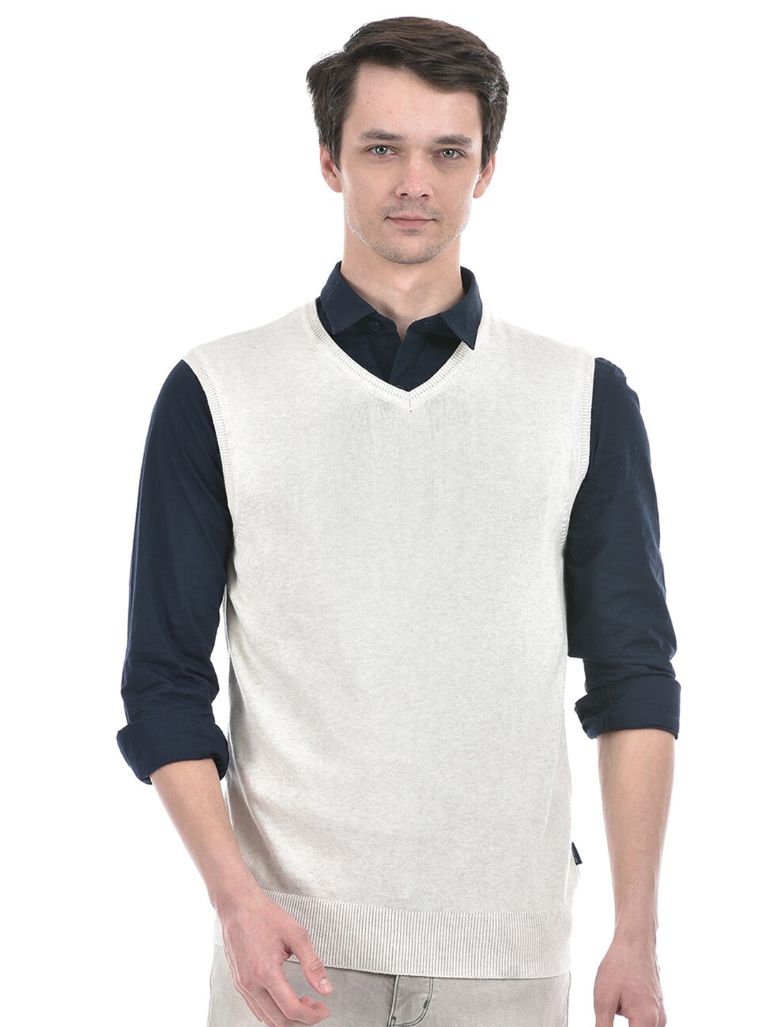 

Numero Uno V-Neck Sleeveless Ribbed Pure Cotton Sweater Vest, White