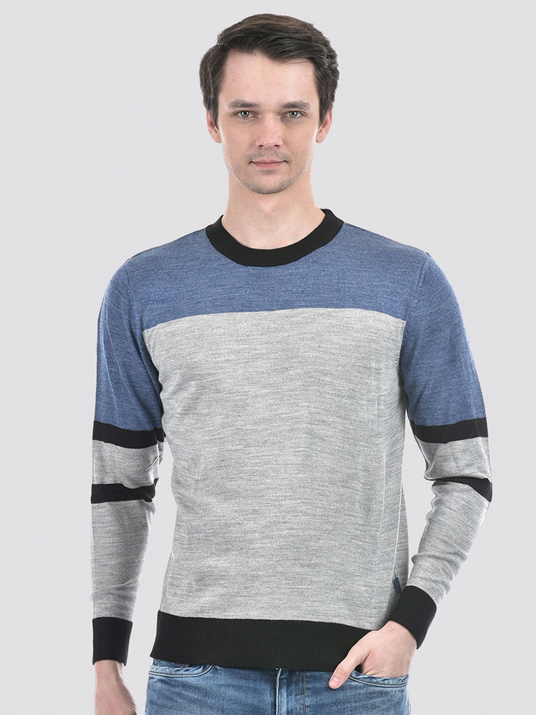 

Numero Uno Colourblocked Ribbed Acrylic Pullover, Grey