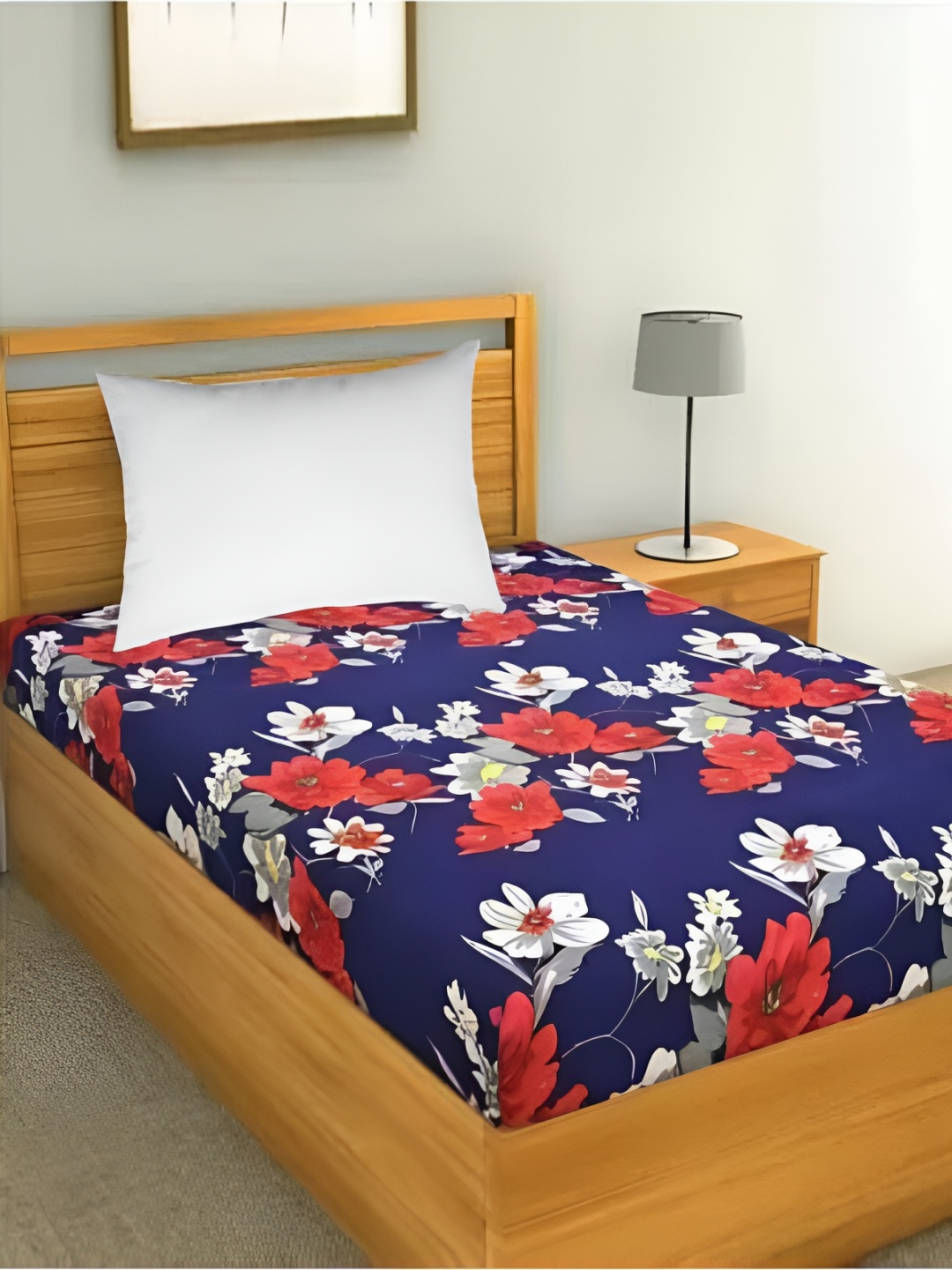

Supreme Home Collective Blue & Red Floral 144 TC Single Bedsheet