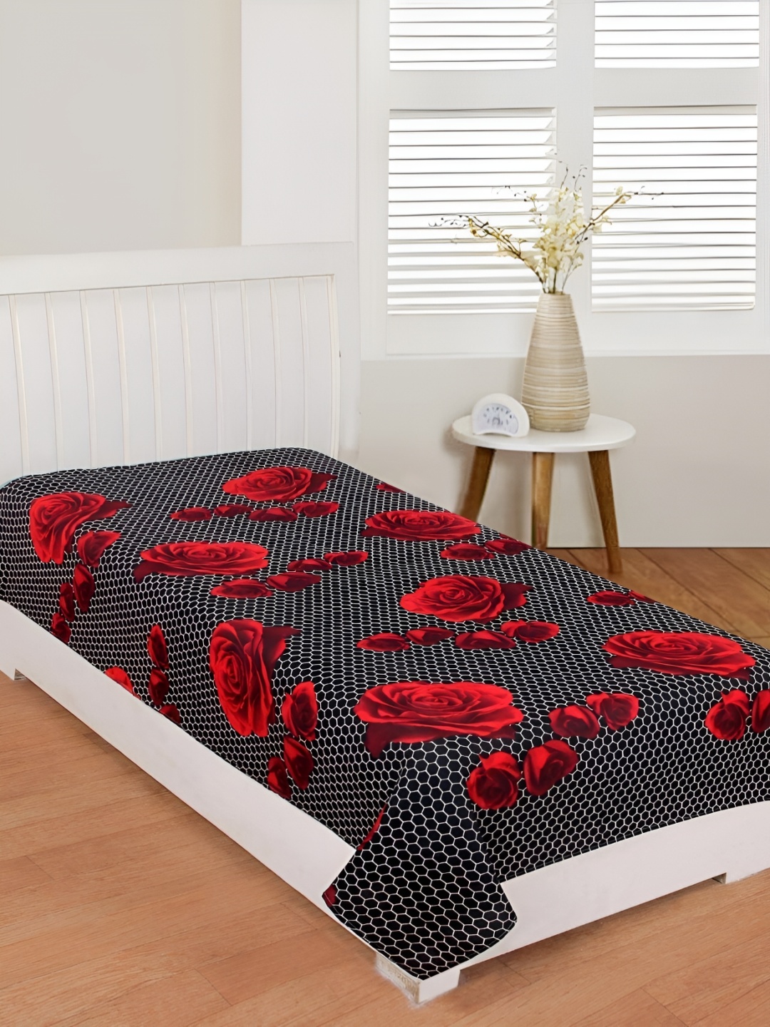 

Supreme Home Collective Black & Red Floral Printed 144 TC Single Bedsheet