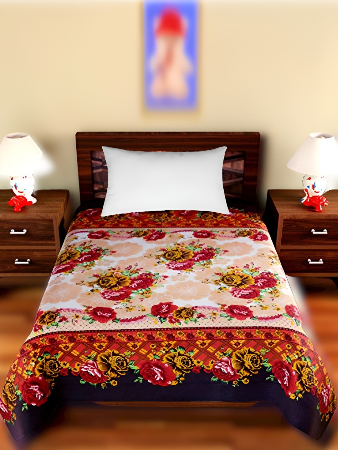 

Supreme Home Collective Beige & Red Floral Printed 144 TC Single Bedsheet