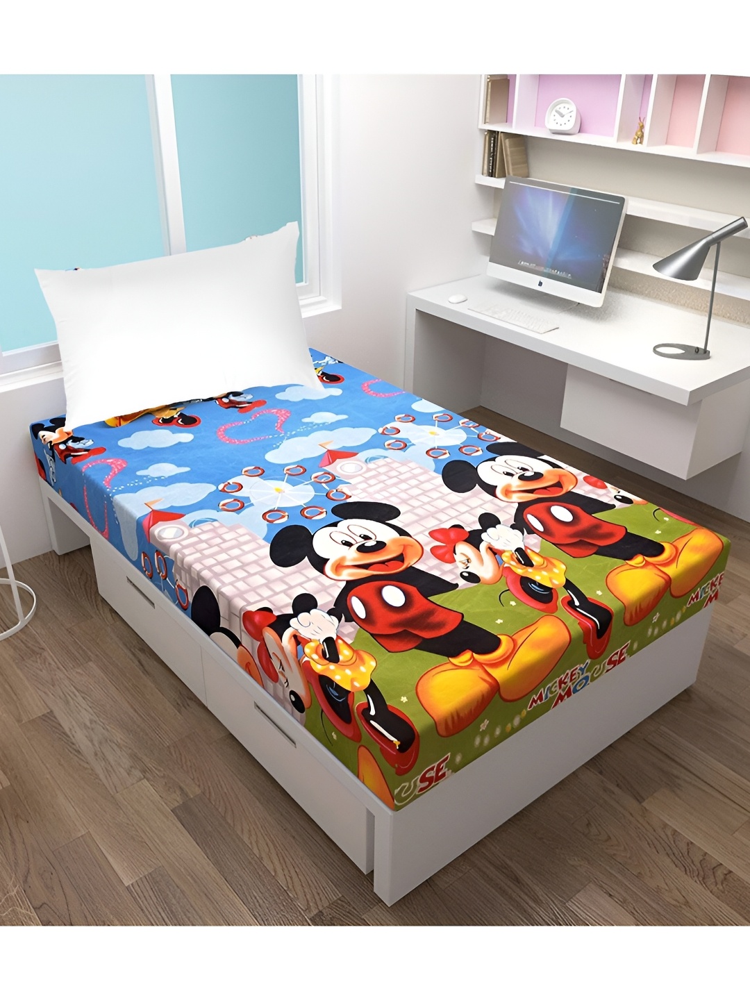 

Supreme Home Collective Blue Cartoon Characters 144 TC Single Bedsheet with Pillow Covers