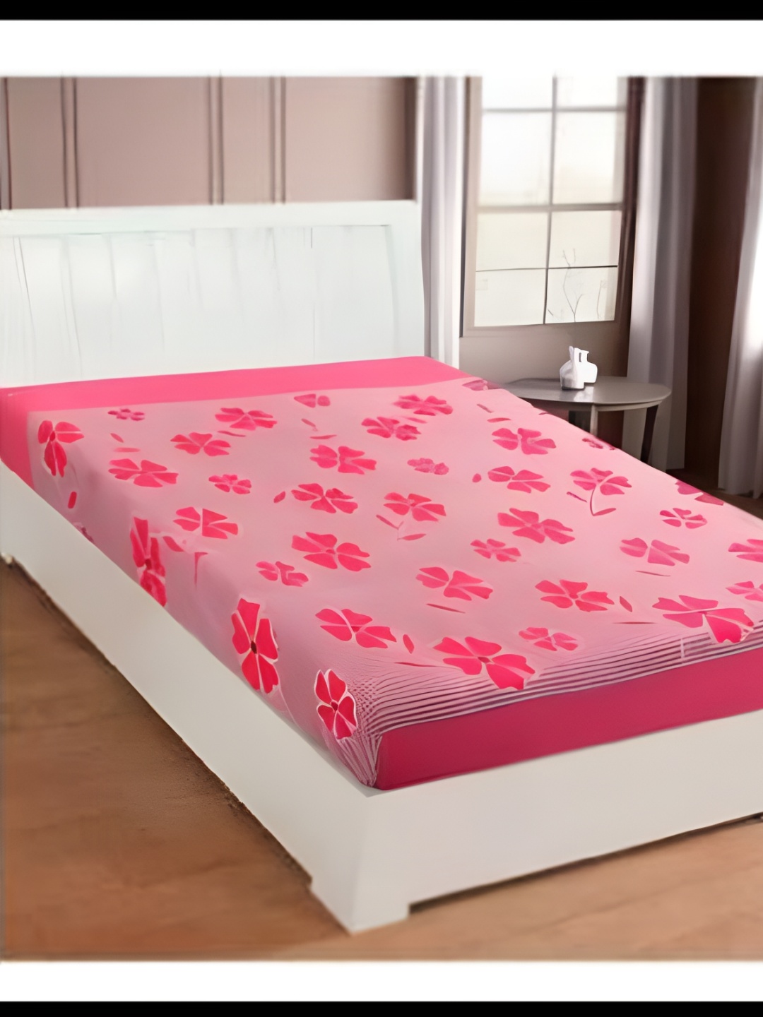 

Supreme Home Collective Pink Floral 144 TC Single Bedsheet with Pillow Covers