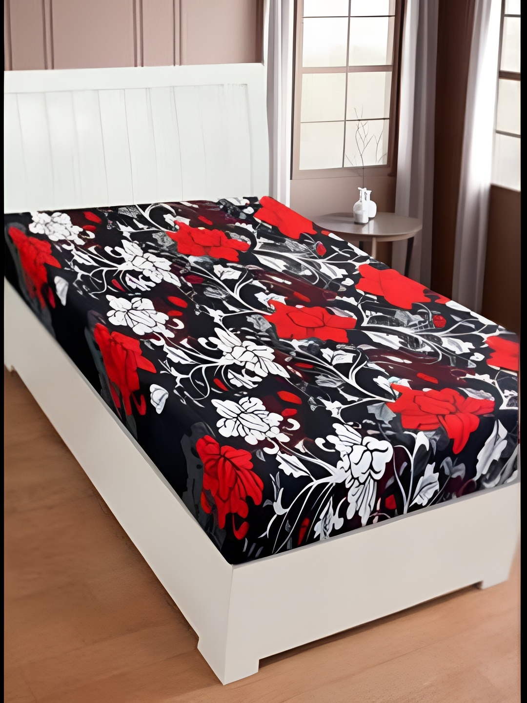 

Supreme Home Collective Black & Red Floral Microfiber 144 TC Single Bedsheet