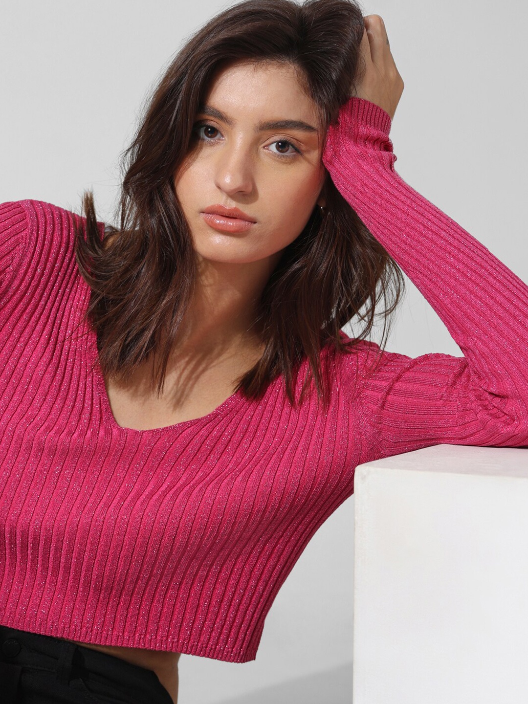 

ONLY Ribbed Crop Pullover Sweater, Pink