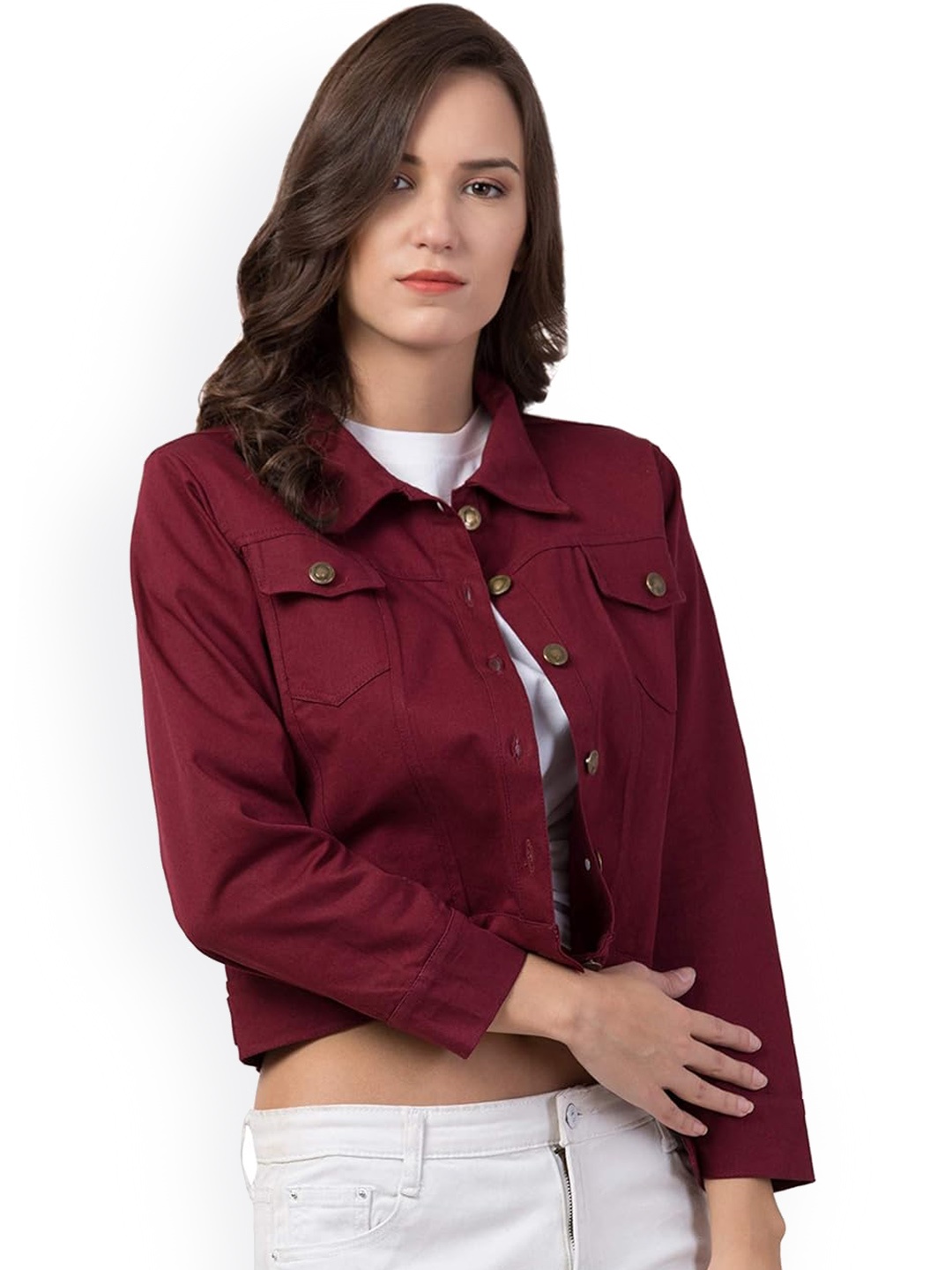 

BAESD Cotton Crop Denim Jacket, Maroon