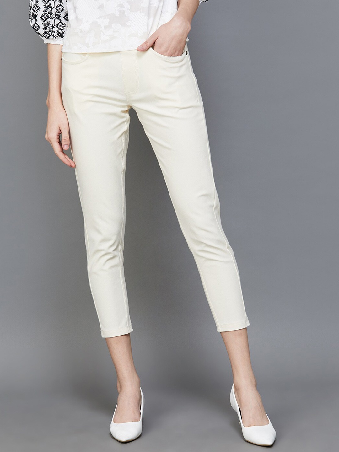 

Colour Me by Melange Mid-Rise Cotton Jeggings, Off white