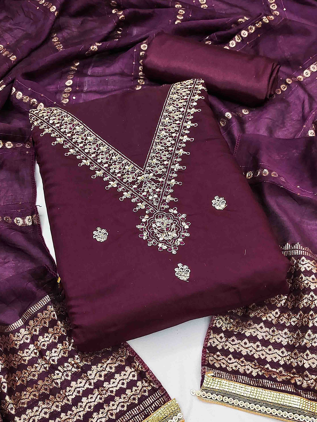 

KALINI Embroidered Unstitched Dress Material, Purple