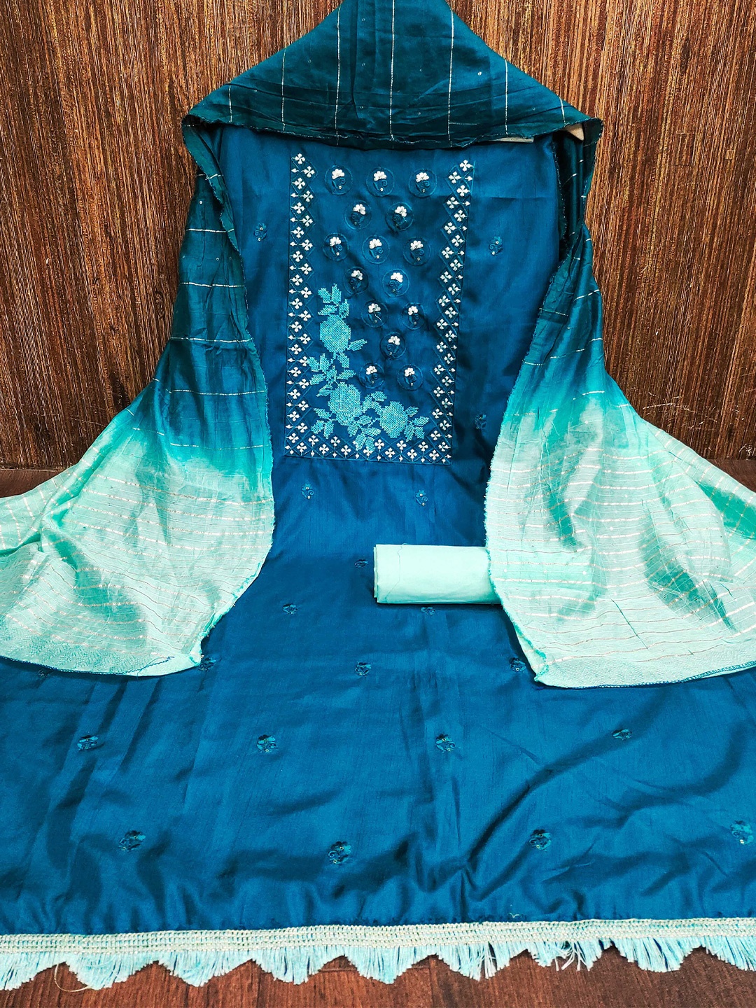 

KALINI Ethnic Motifs Embroidered Sequinned Unstitched Dress Material, Blue