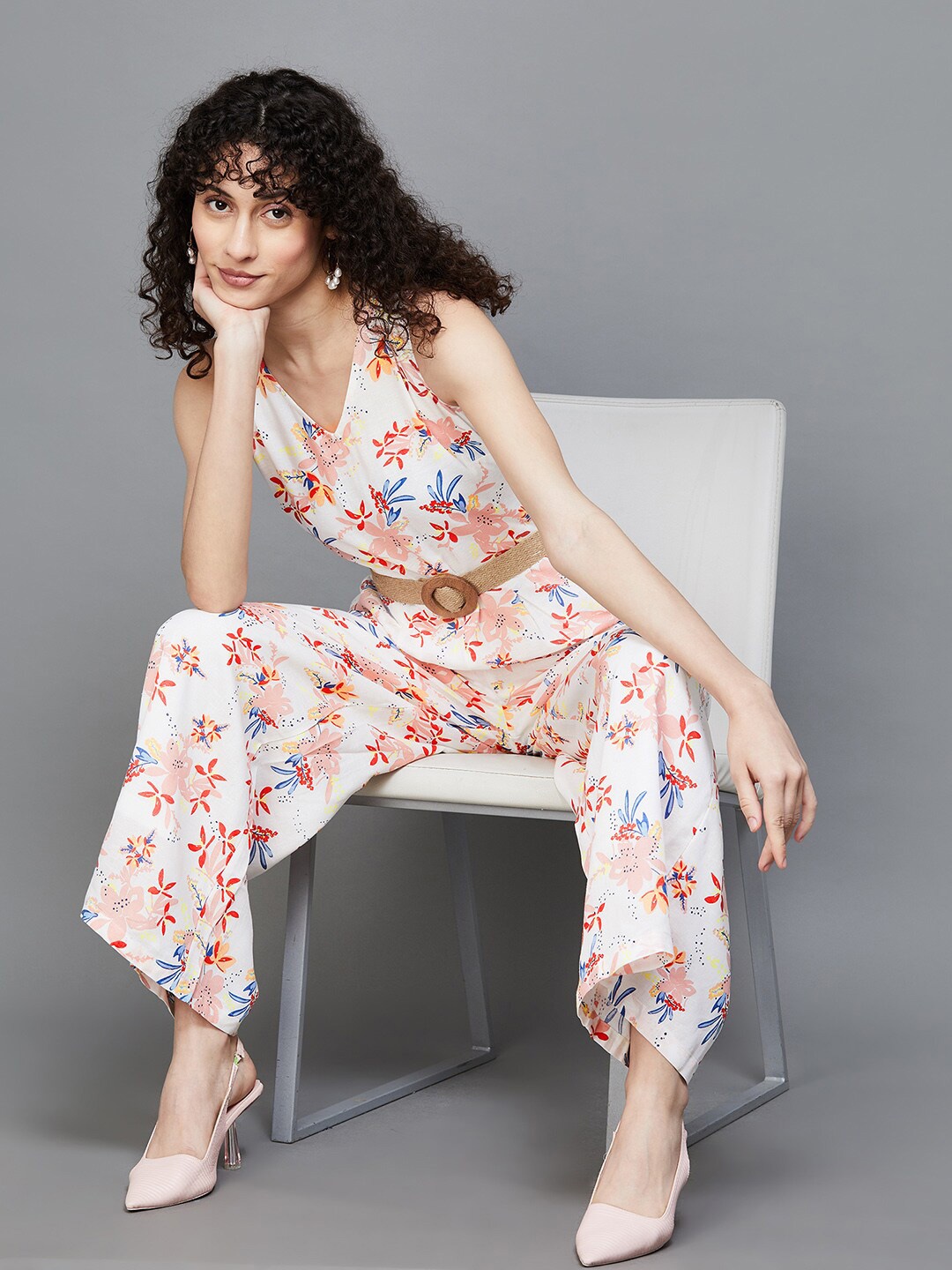 

Colour Me by Melange Floral Printed Culotte Jumpsuit, Off white