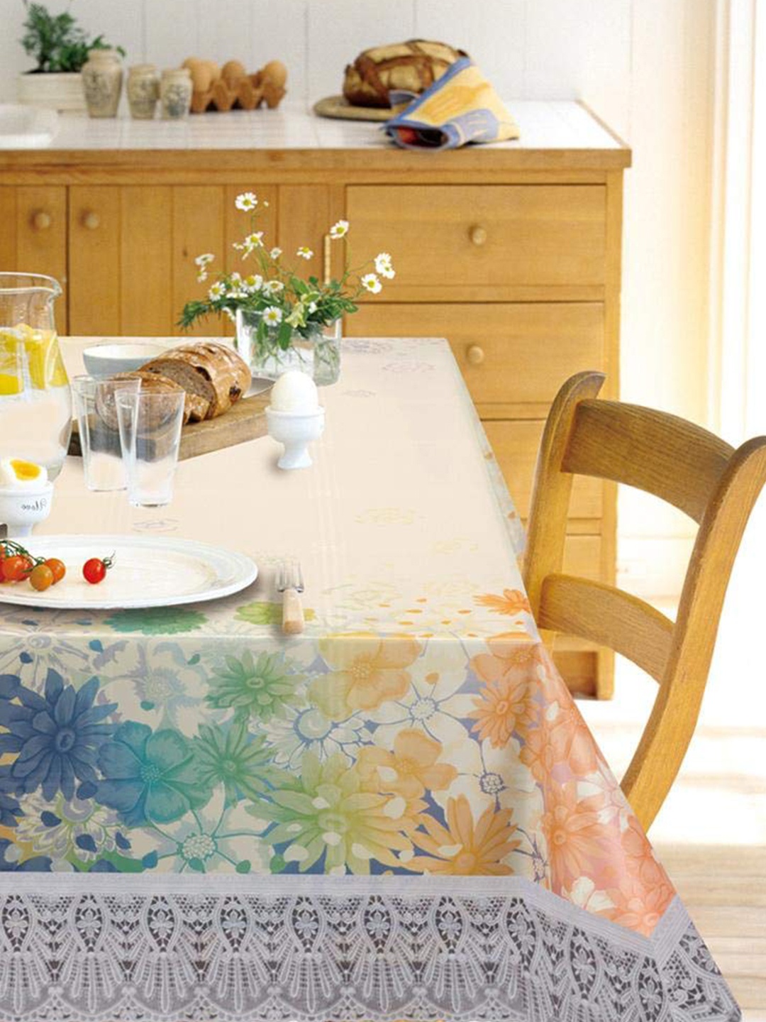 

Freelance Cream & Blue Floral Printed Waterproof Highly Durable 8-Seater Table Cover