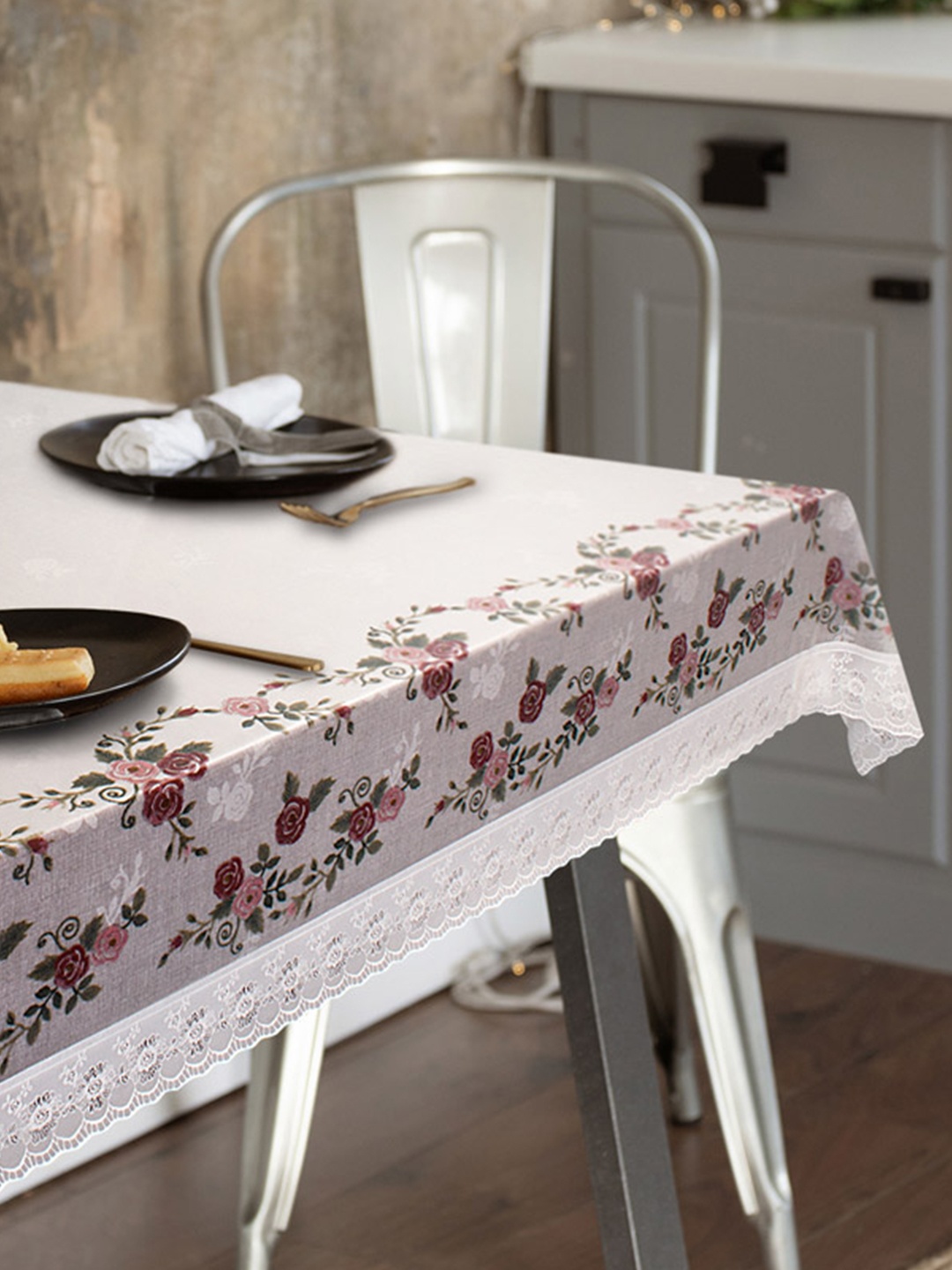 

Freelance Pink & Red Floral Printed Waterproof Highly Durable 6-Seater Table Cover