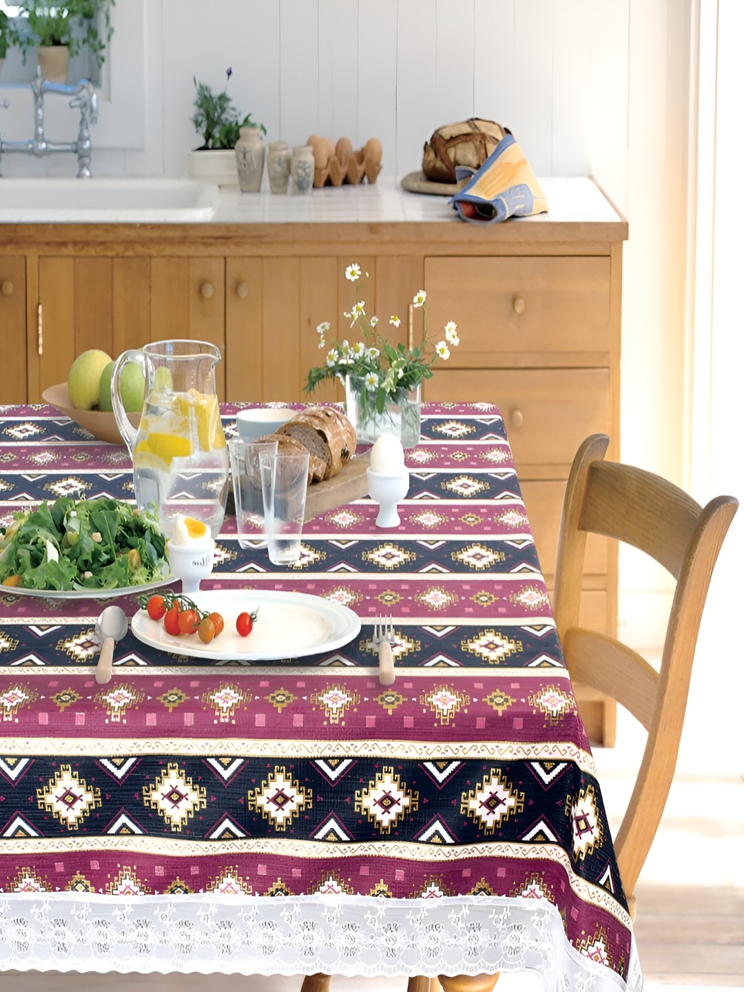 

Freelance Pink & Blue Geometric Waterproof Plastic Oval 4-Seater Table Cover