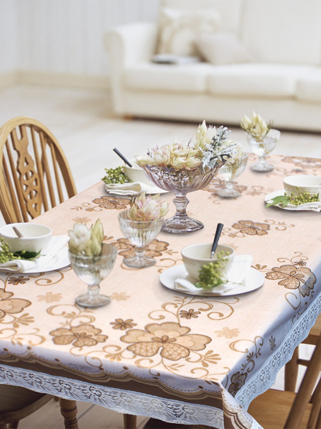 

Freelance Brown Floral Printed Waterproof 2-Seater Table Cover