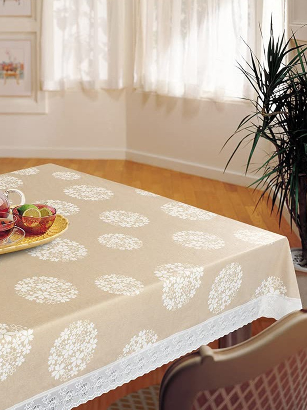 

Freelance Beige Waterproof Floral Printed 6 Seater Table Cover