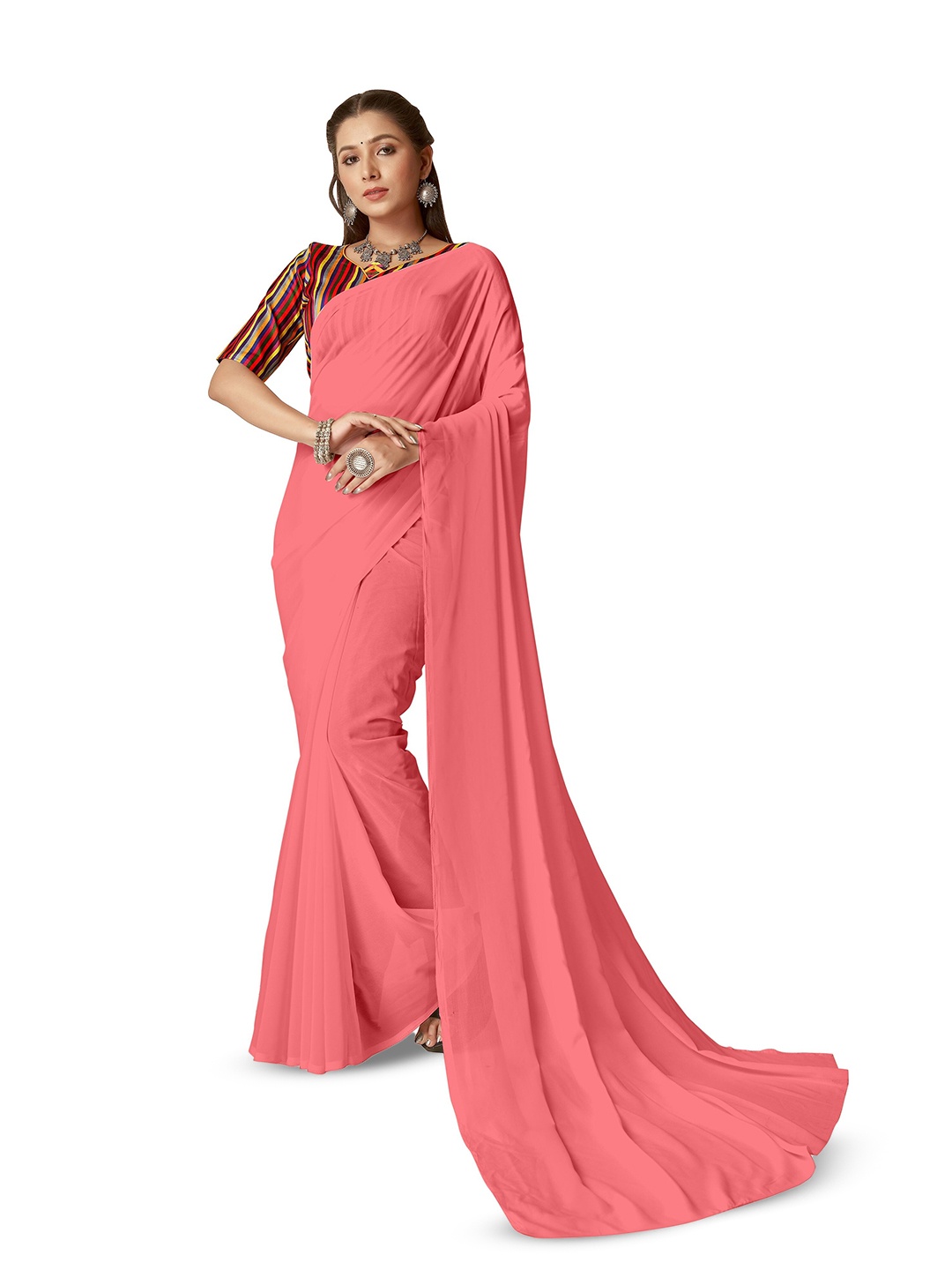 

ANAND SAREES Georgette Saree, Pink