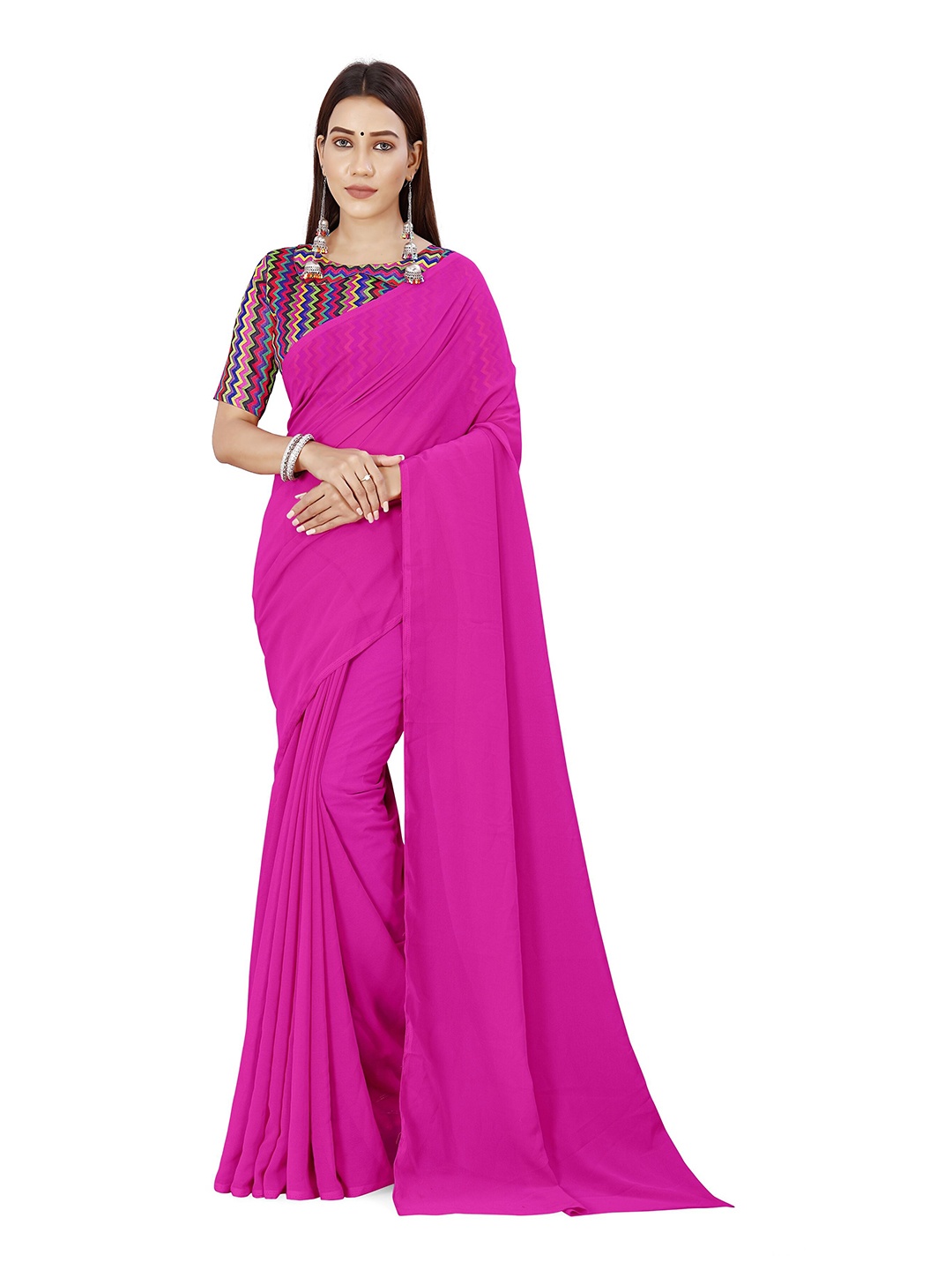 

ANAND SAREES Poly Georgette Saree, Pink