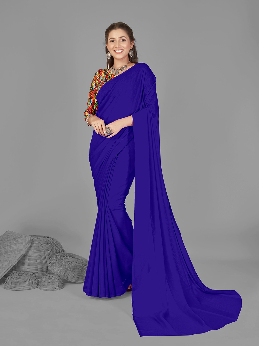 

ANAND SAREES Poly Georgette Saree, Blue