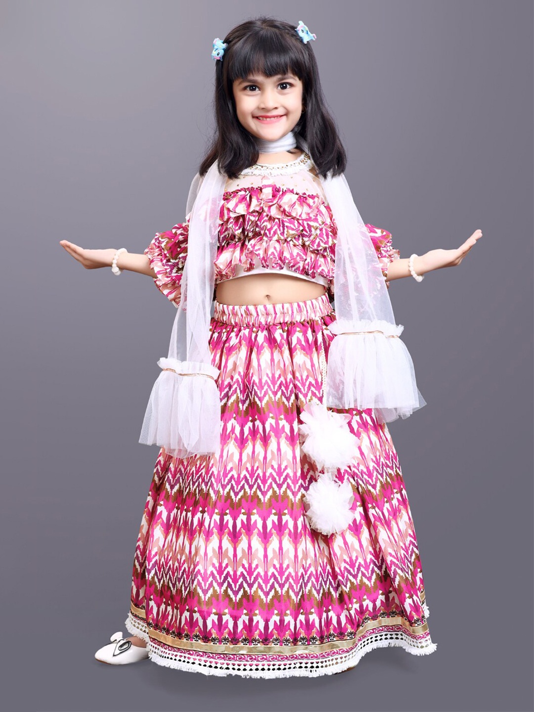 

BAESD Girls Printed Beads and Stones Ready to Wear Lehenga & Blouse With Dupatta, Pink
