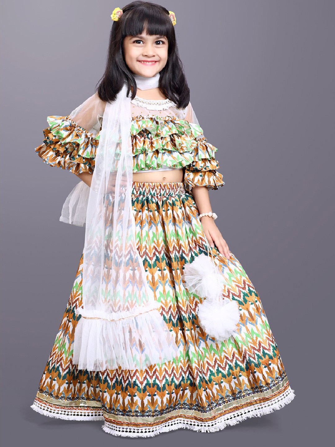 

BAESD Girls Printed Ready to Wear Lehenga & Blouse With Dupatta, Green
