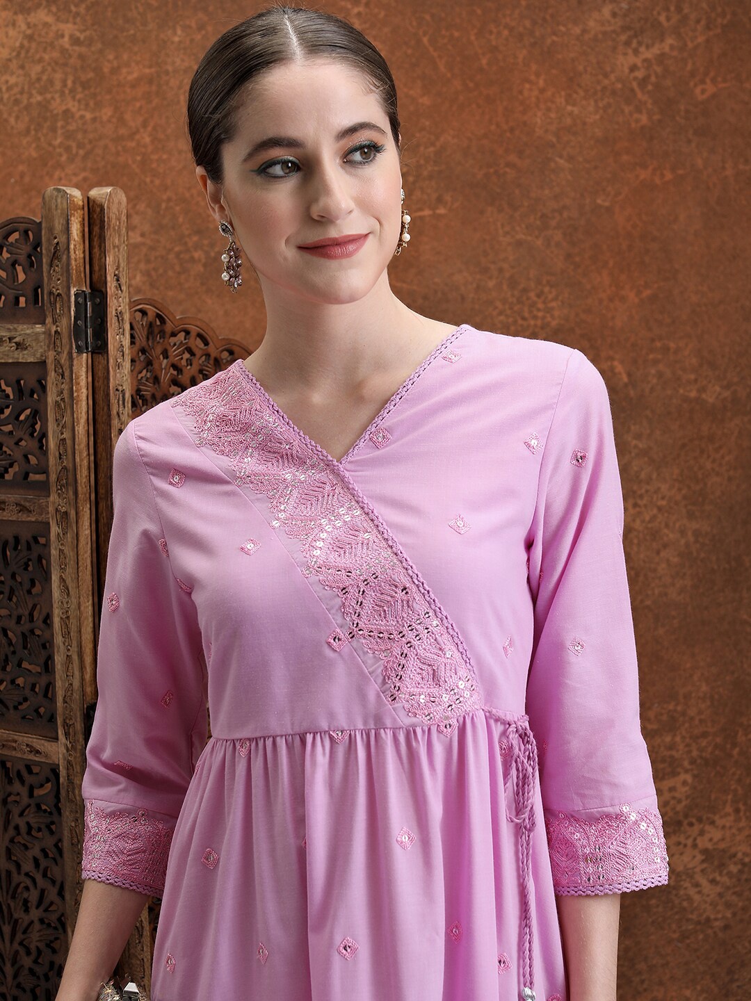 

Vishudh Embroidered Wrap Midi Dress, Lavender