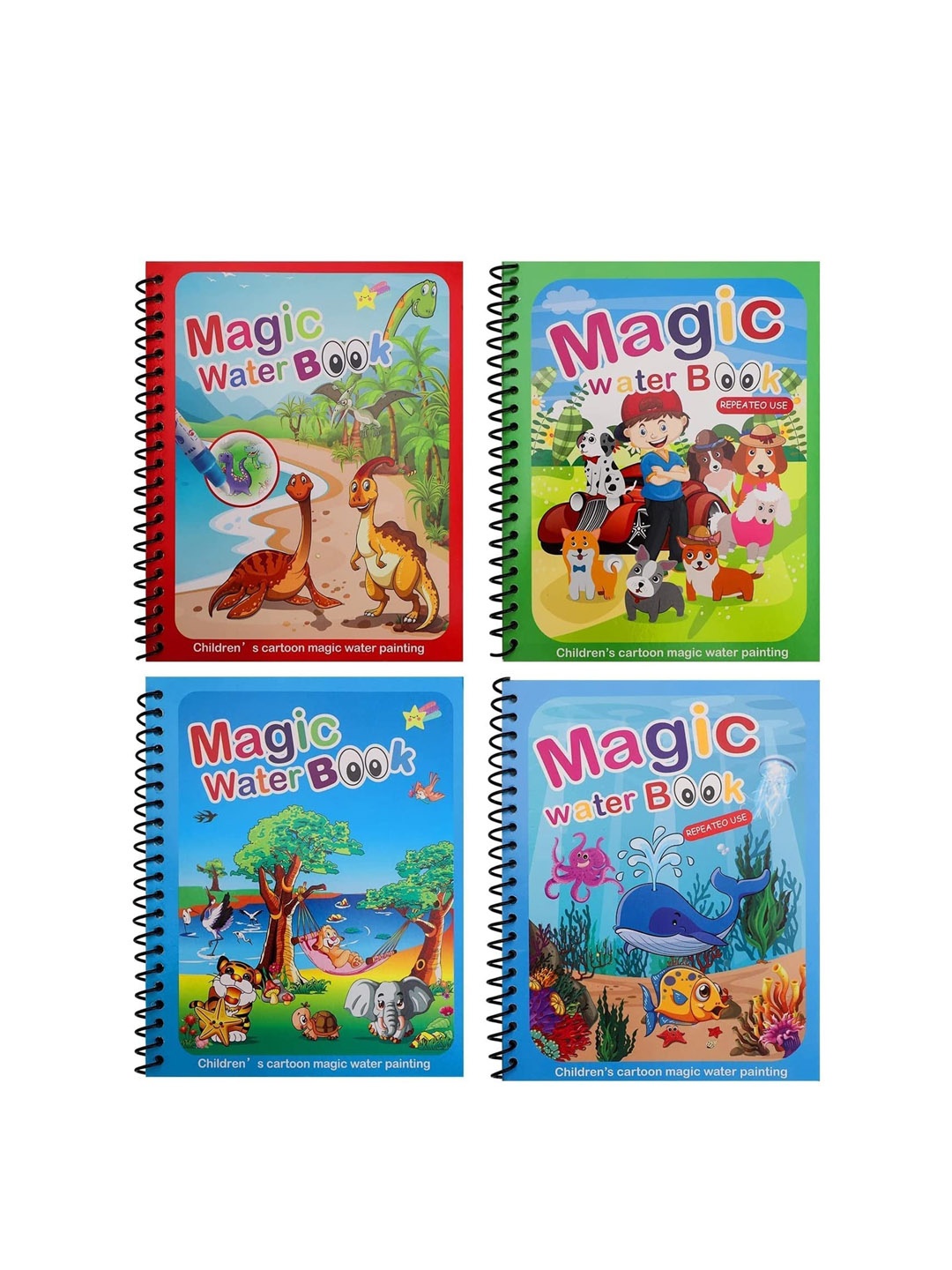 ADKD Kids Pack of 4 Reusable Random Design Drawing Magic Water Coloring Book, Blue