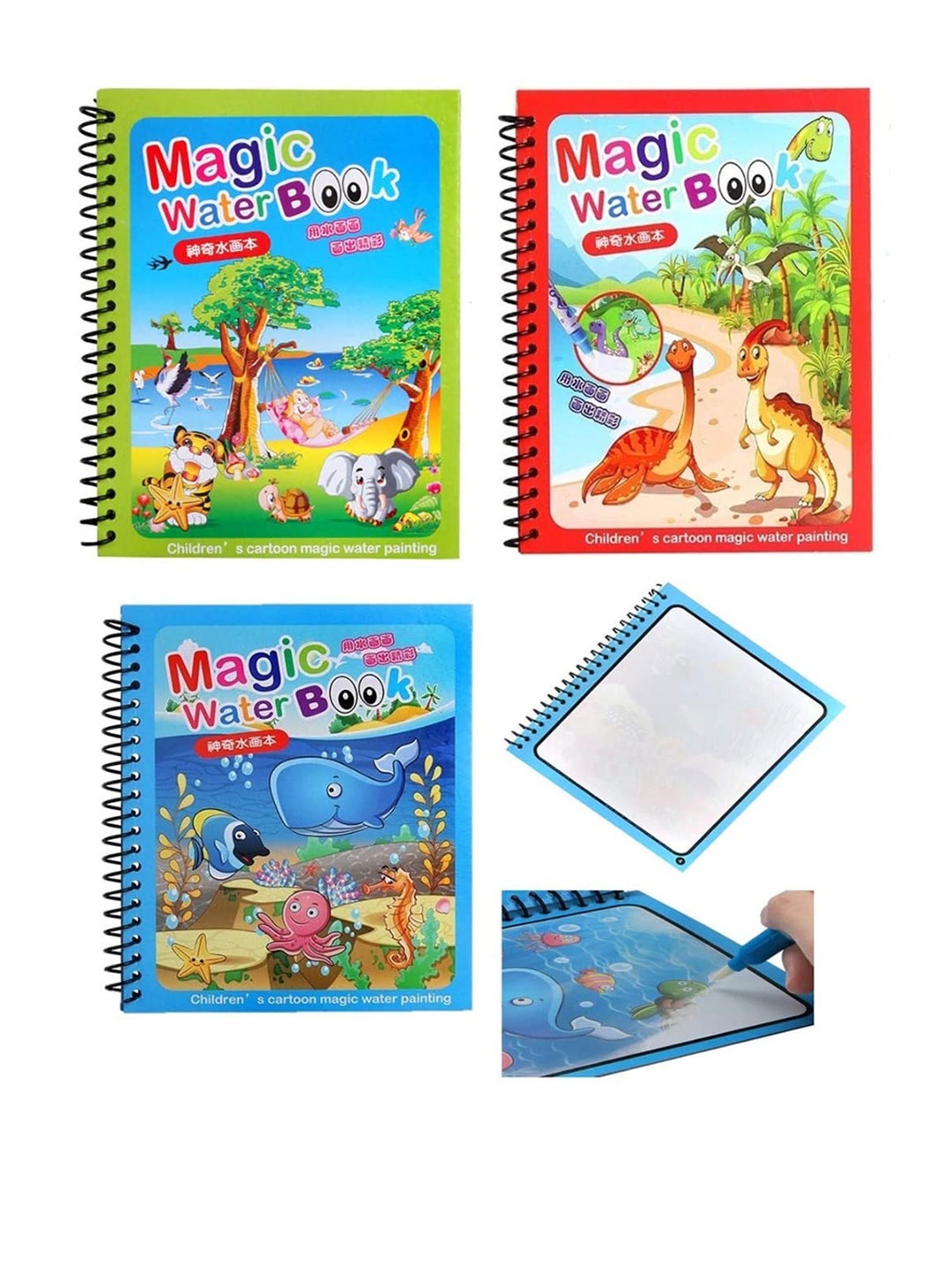ADKD Pack Of 3 Drawing Magic Water Coloring Books, Blue