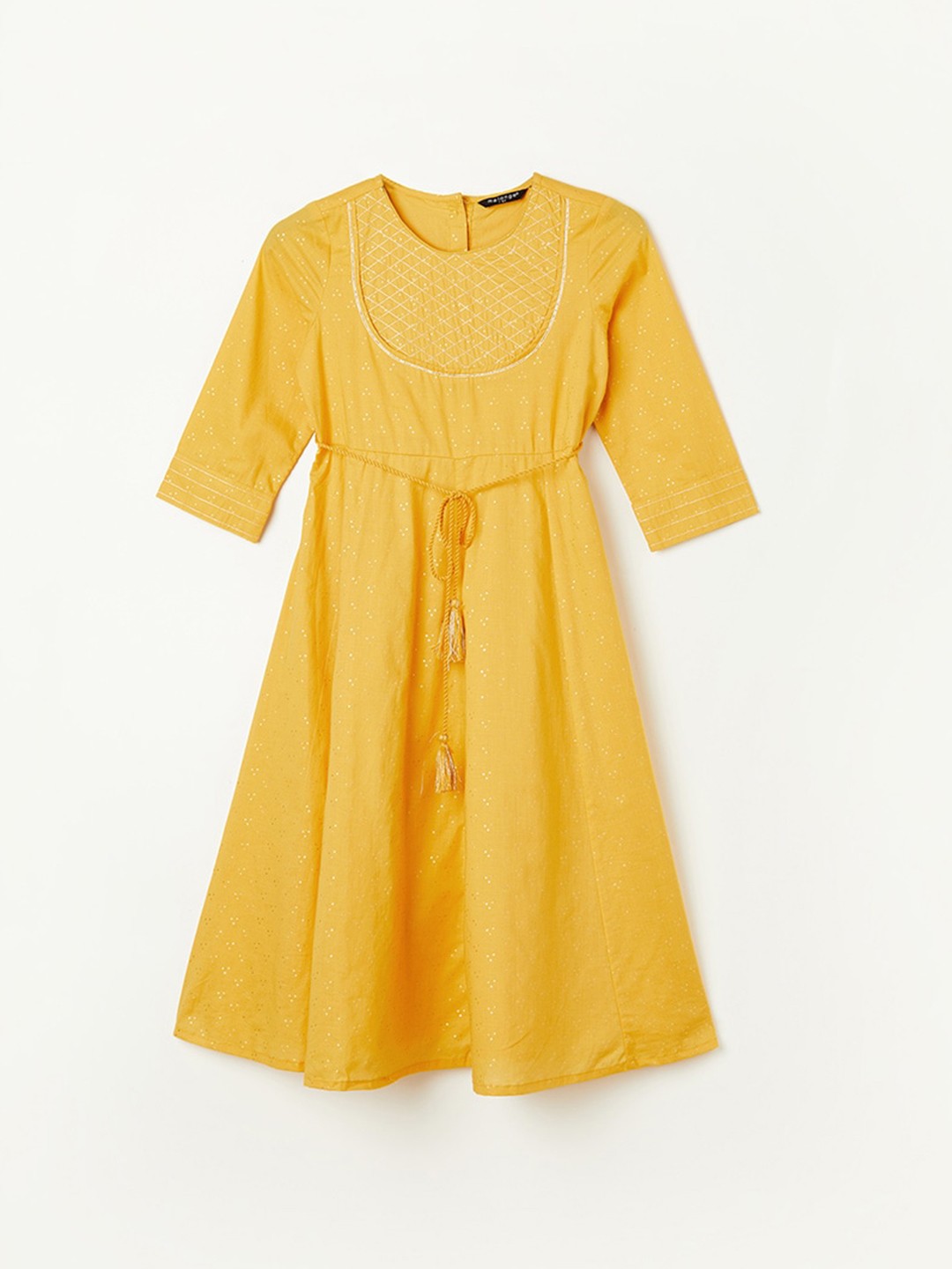 

Melange by Lifestyle Girls Round Neck Pure Cotton Fit & Flare Dress, Yellow