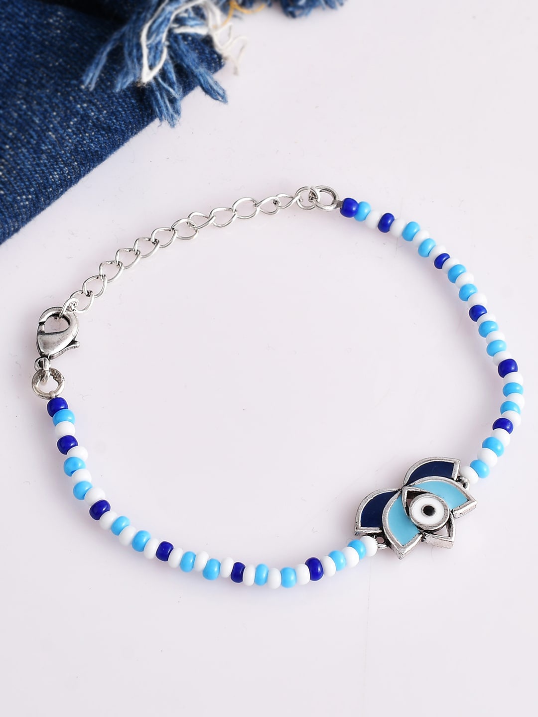 

Voylla Silver-Plated Evil Eye Beaded Anklet