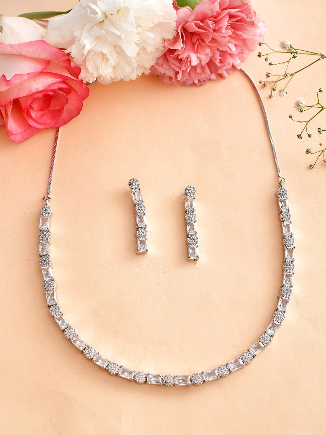 

Voylla Silver-Plated Cubic Zirconia Studded Jewellery Set