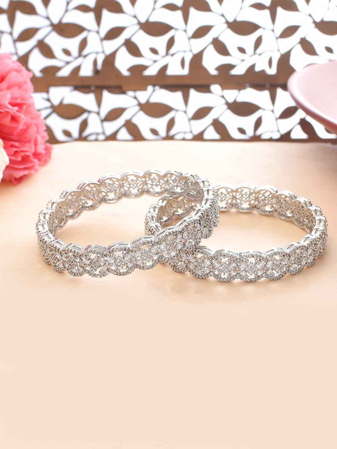 

Voylla Set of 2 Silver-Plated Stone Studded Bangles