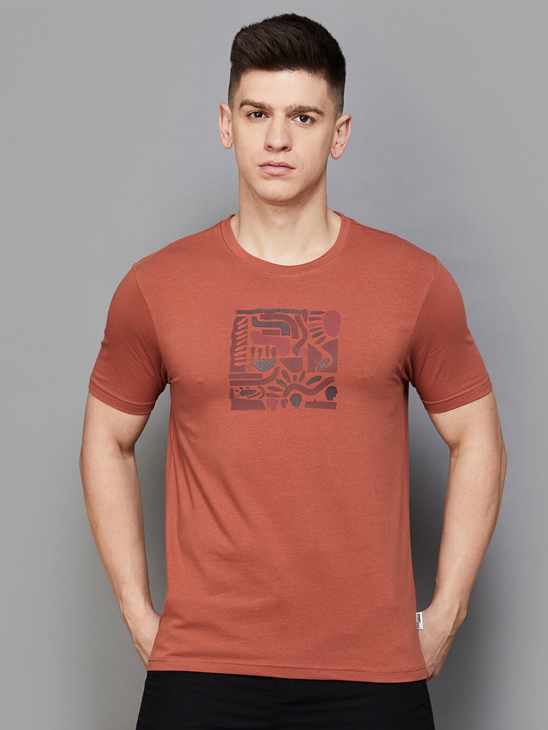 Fame Forever by Lifestyle Abstract Printed Round Neck Casual T-shirt, Brown