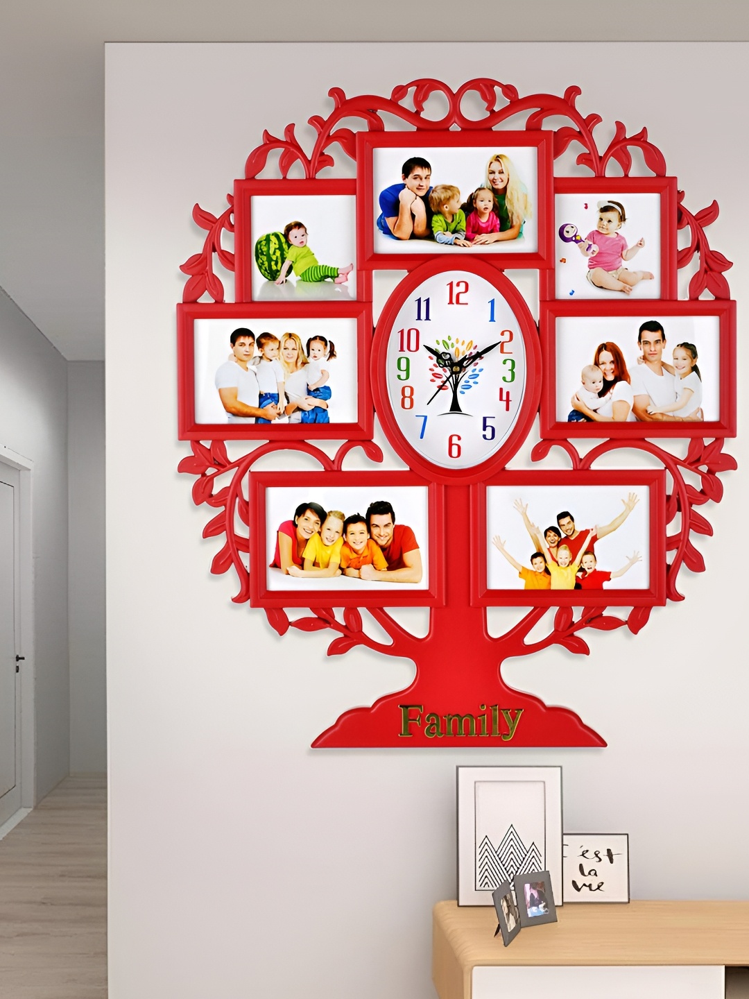 

Attractionz Red & White Oval Shaped Contemporary Analogue Wall Clock With Photo Frame