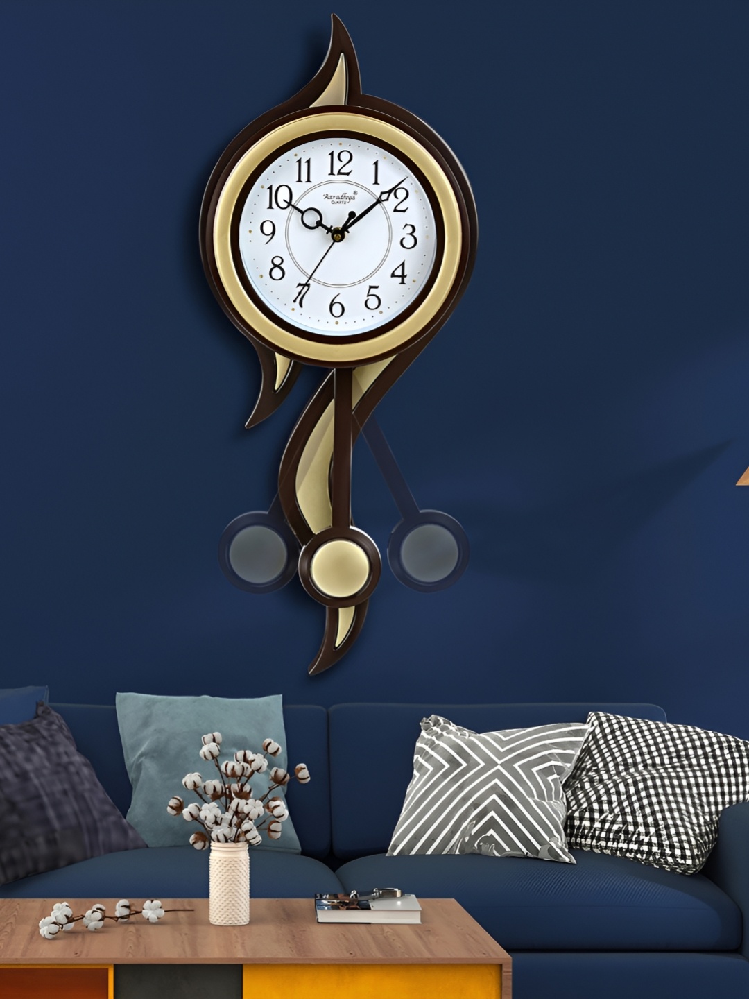 

Attractionz Gold-Toned Round Contemporary Pendulum Wall Clock