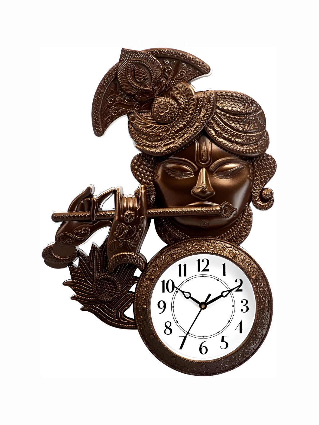 

Attractionz Copper Krishna Face Idol Round Neck Contemporary Analogue Wall Clock