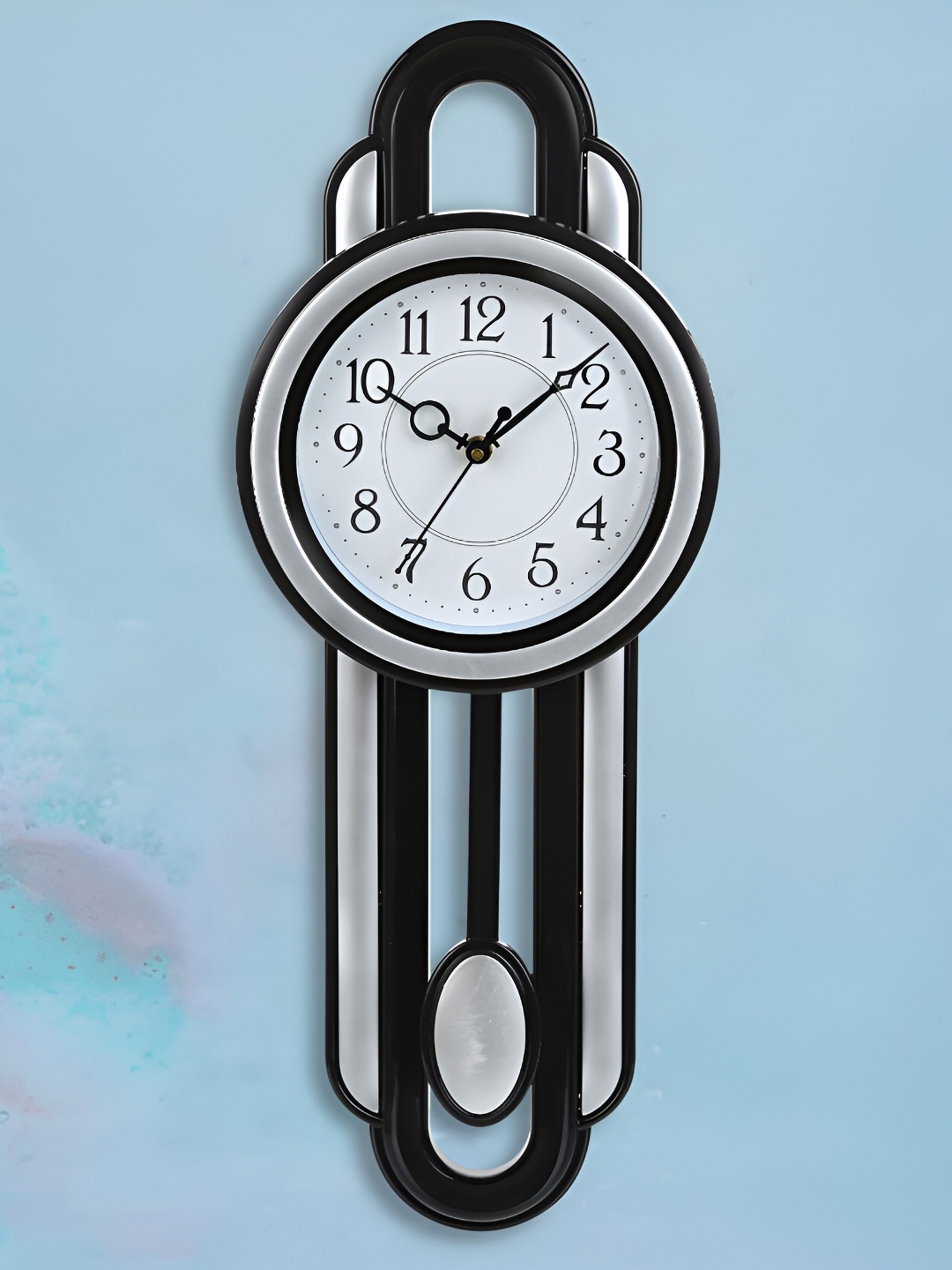 

Attractionz Silver Toned & Black Traditional Analogue Pendulum Wall Clock
